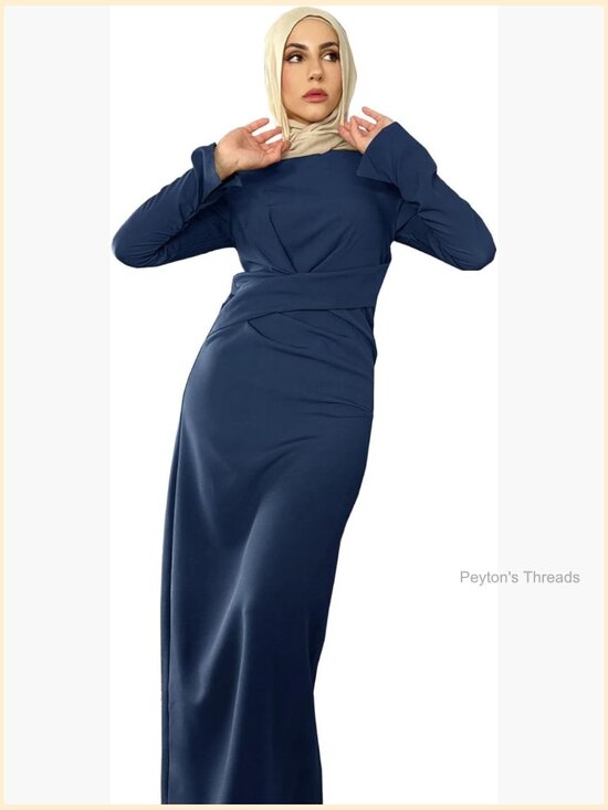 Dresses & Skirts - Women's Velvet Abaya Maxi Dress with Waistband Long Sleeve Prayer Gown